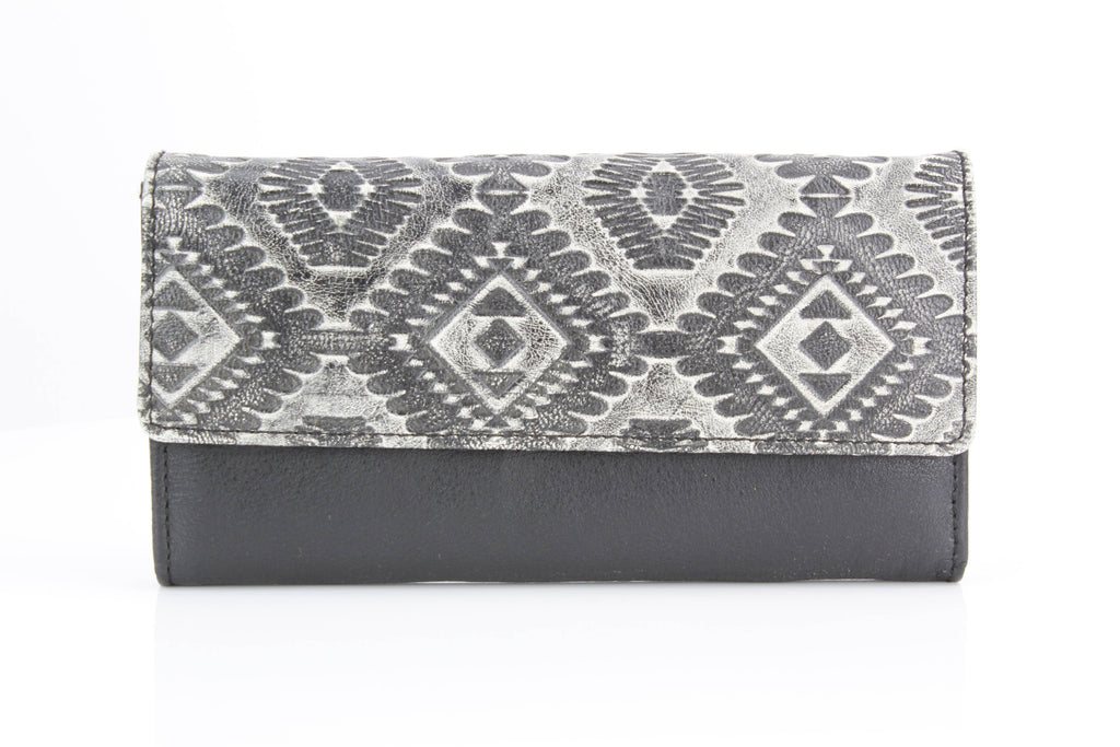Grey Aztec Leather Clutch Wallet