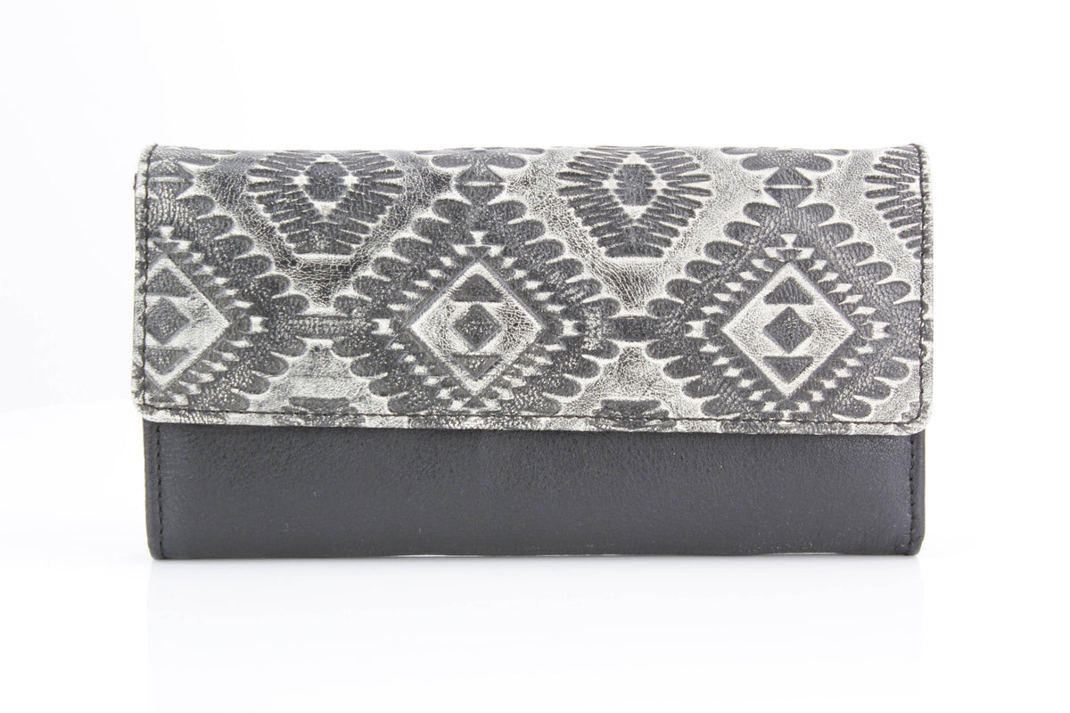 Grey Aztec Leather Clutch Wallet