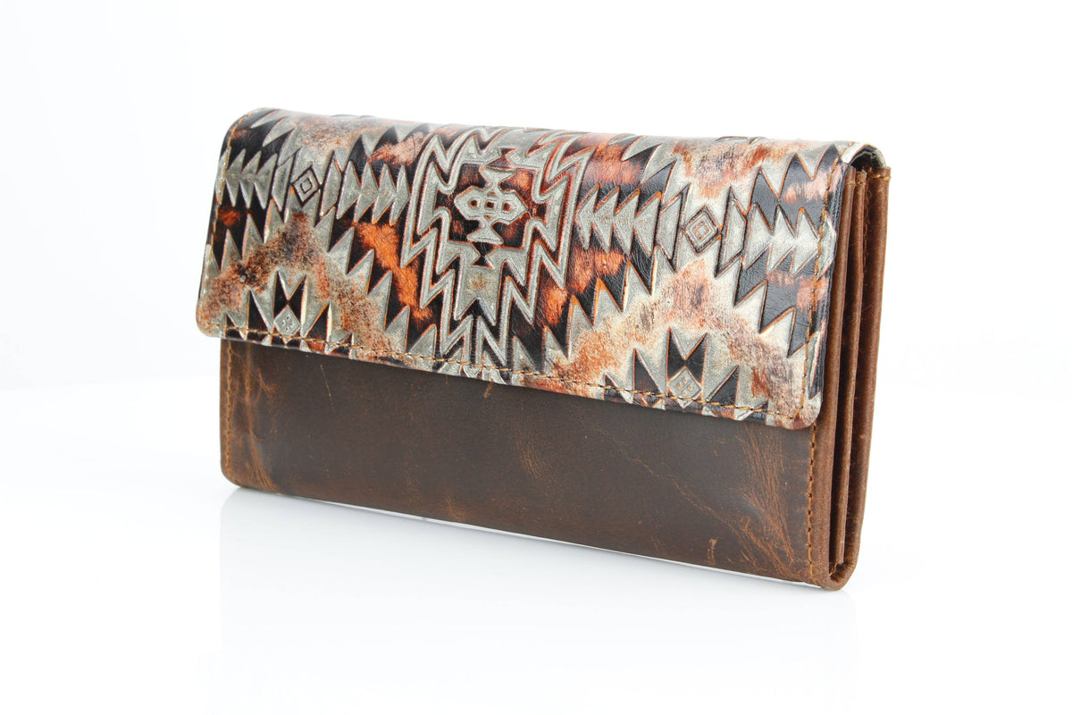 Rustic Brown Orange Aztec Clutch