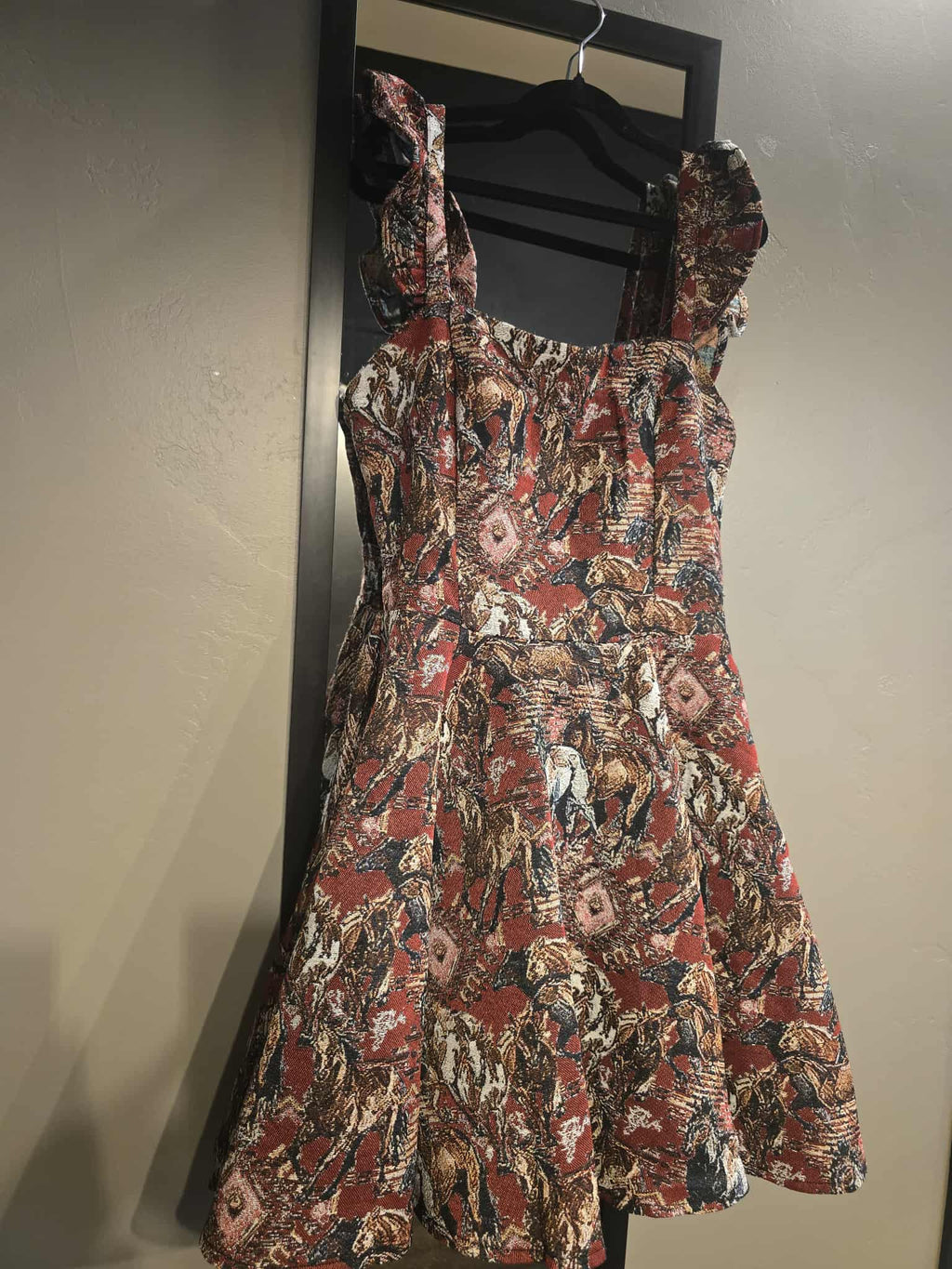 Red Jacquard Horse Flutter Dress