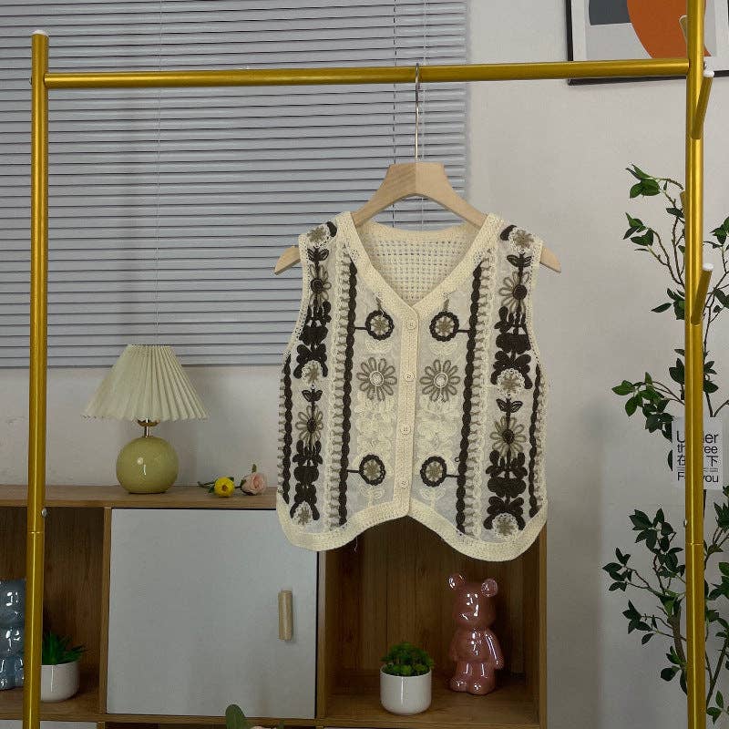 Vintage Hollow-Out Crochet Floral Vest