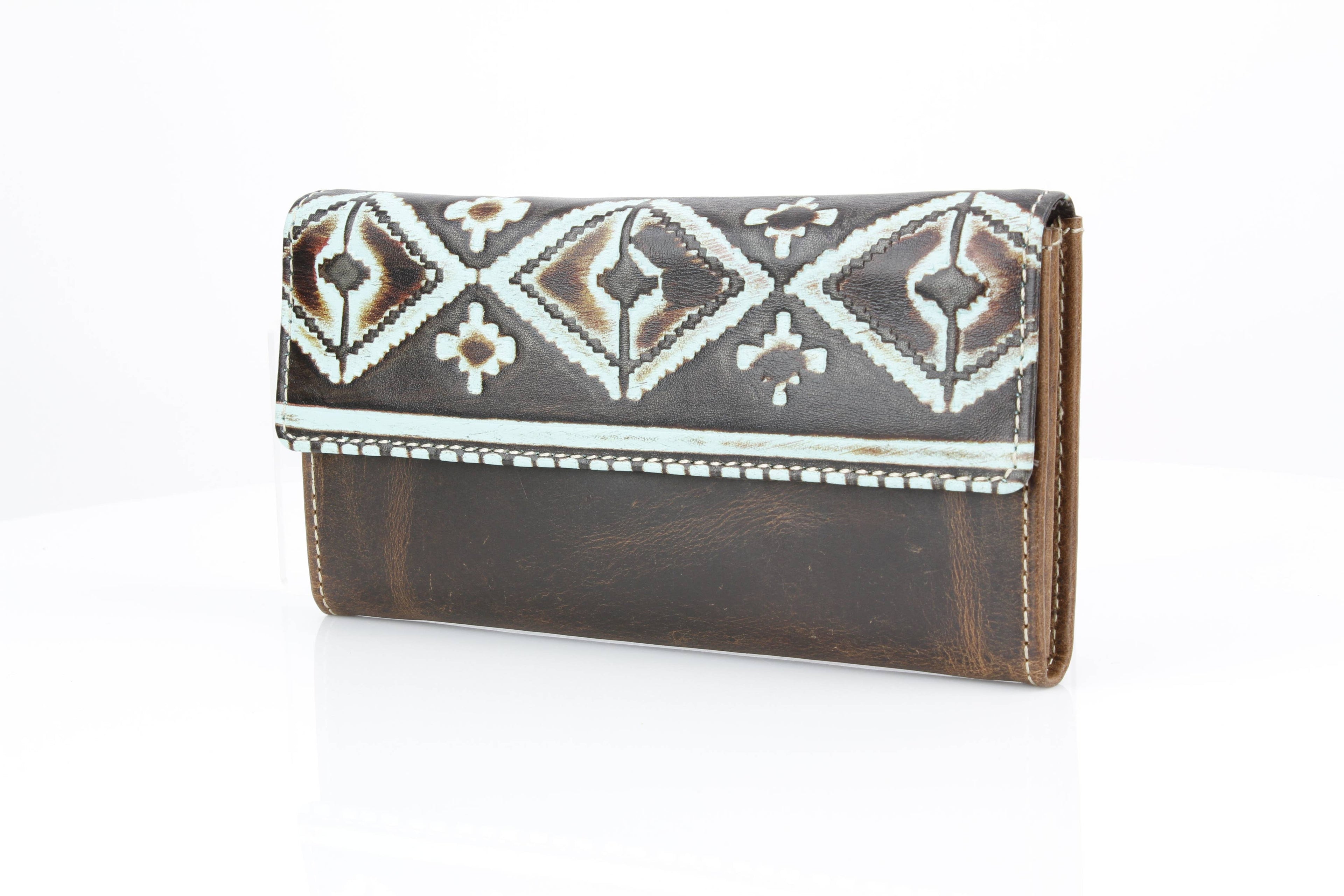 Brown Leather Aztec Clutch