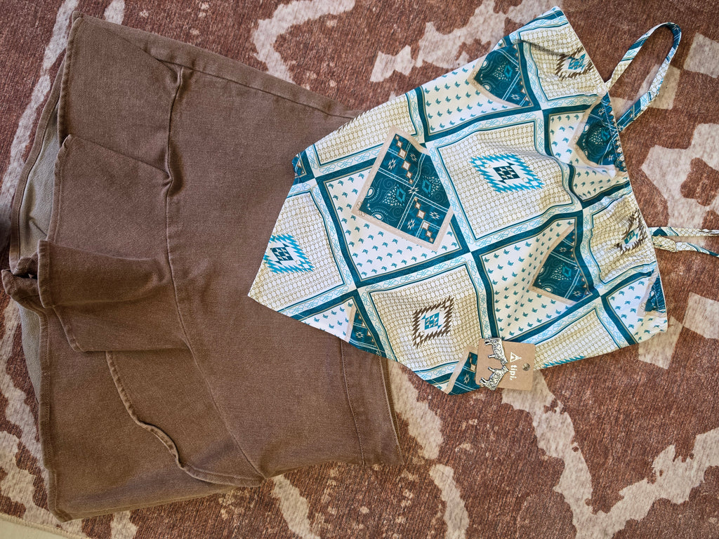 Taupe Ruffle Denim Stretch Skort