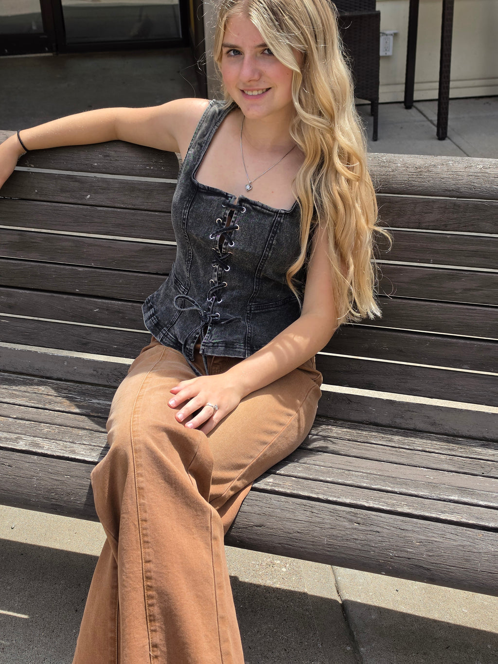 Lace-up Denim Top