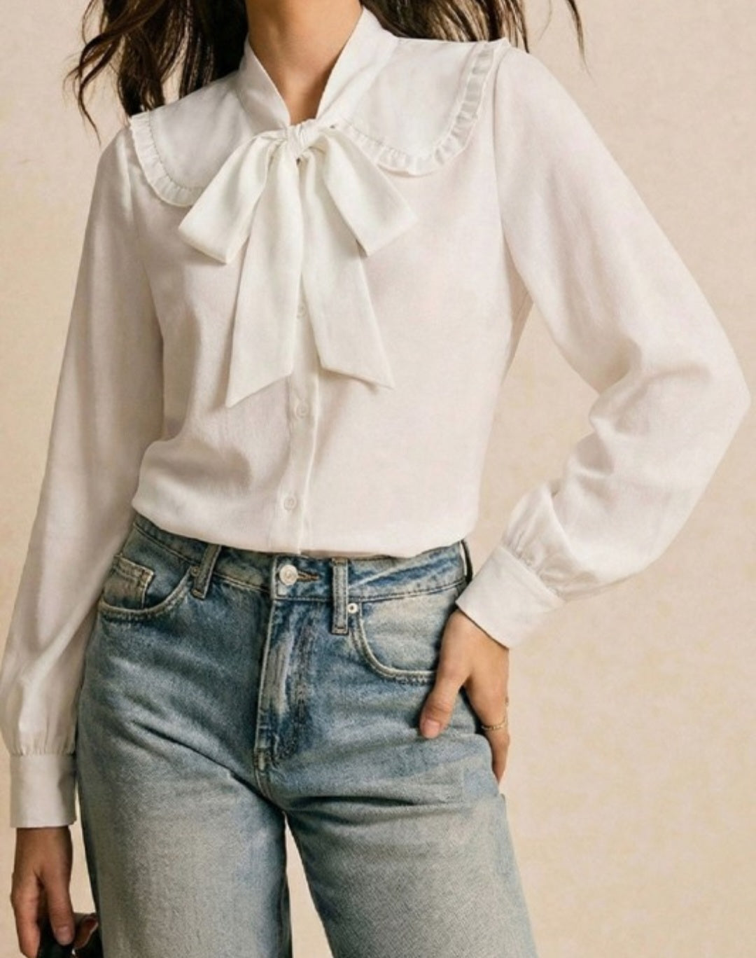 Bow collar White Blouse