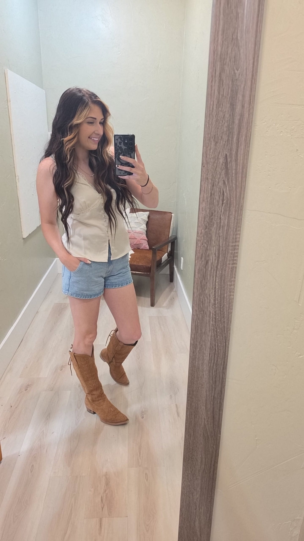 Button Down Satin Lace Tank