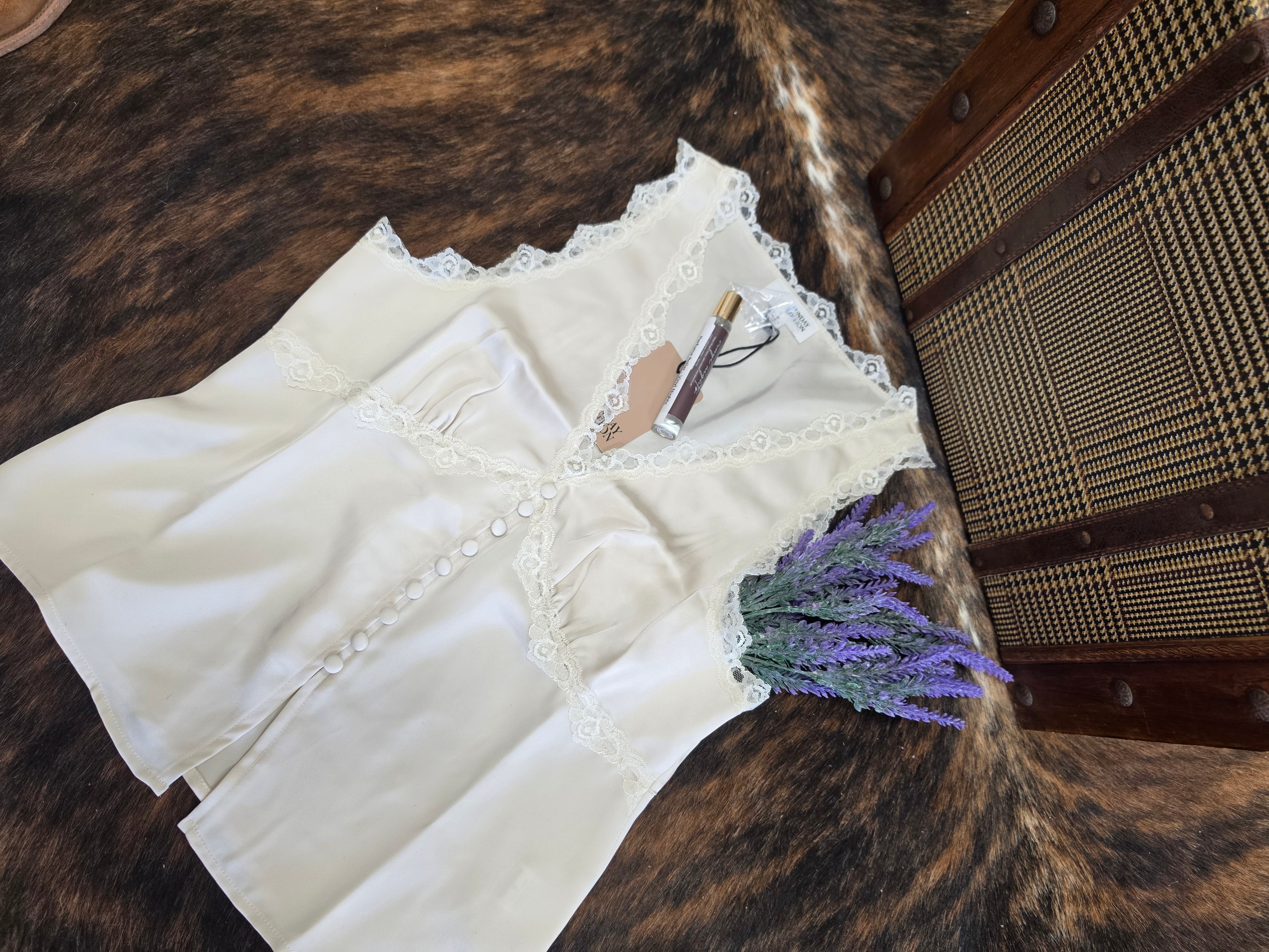 Button Down Satin Lace Tank