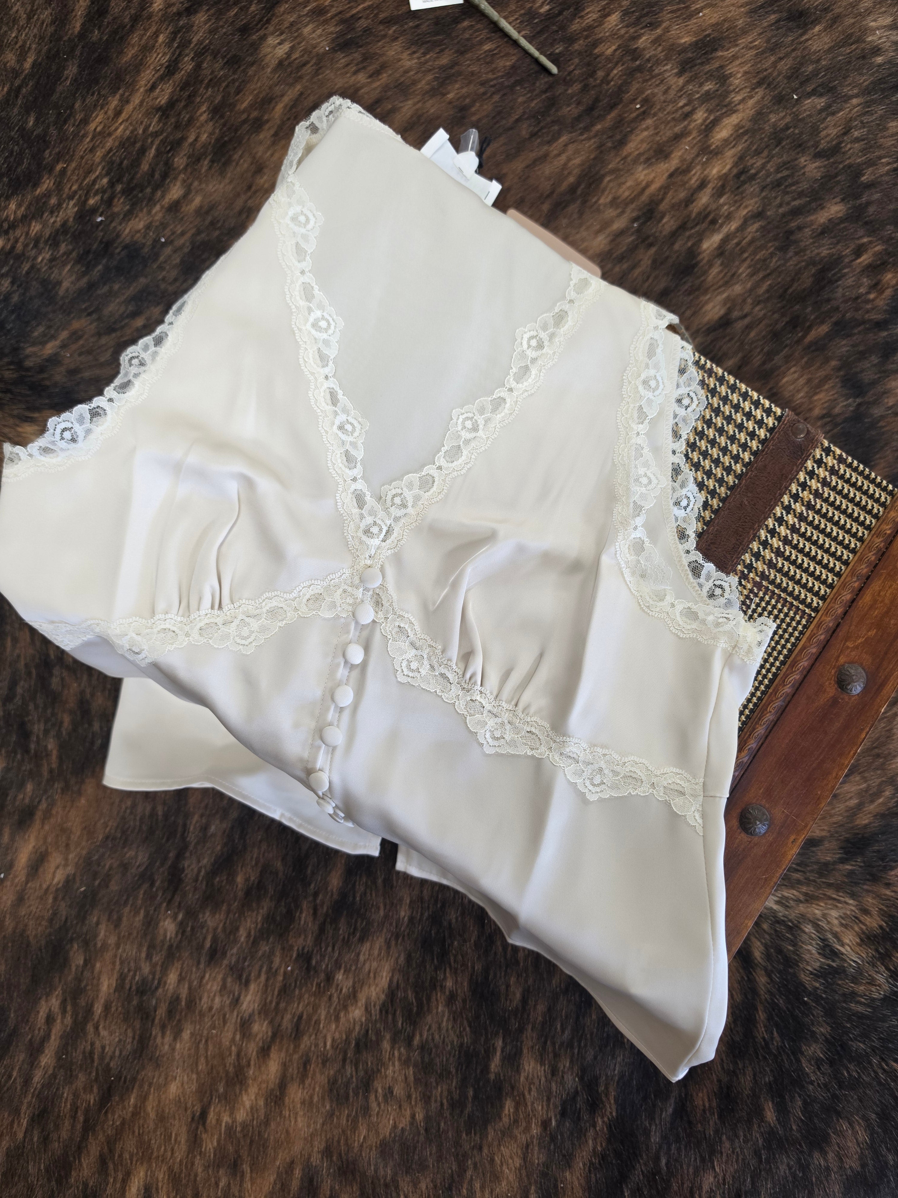 Button Down Satin Lace Tank