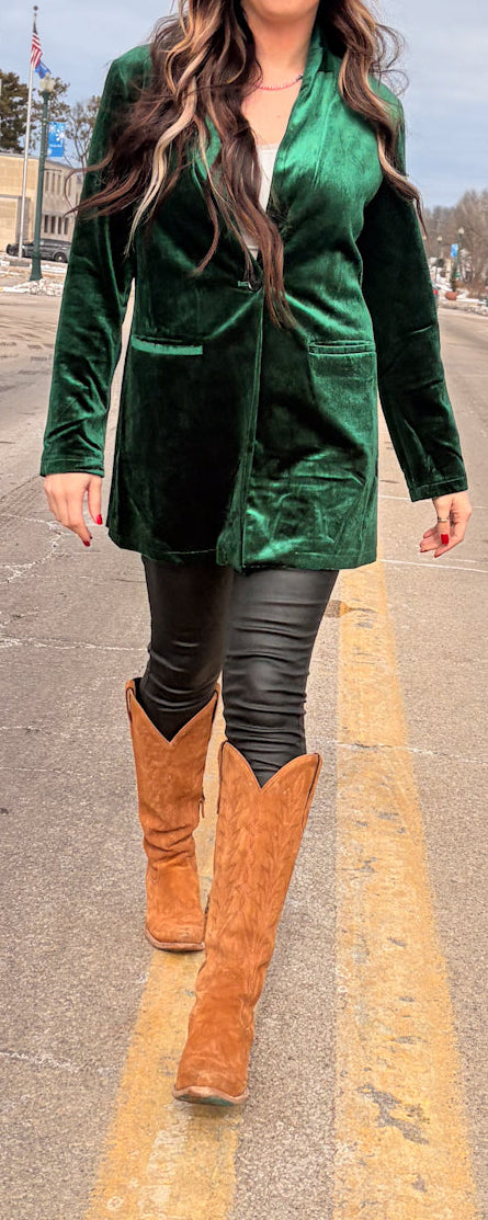 Hunter Green Velvet Blazer