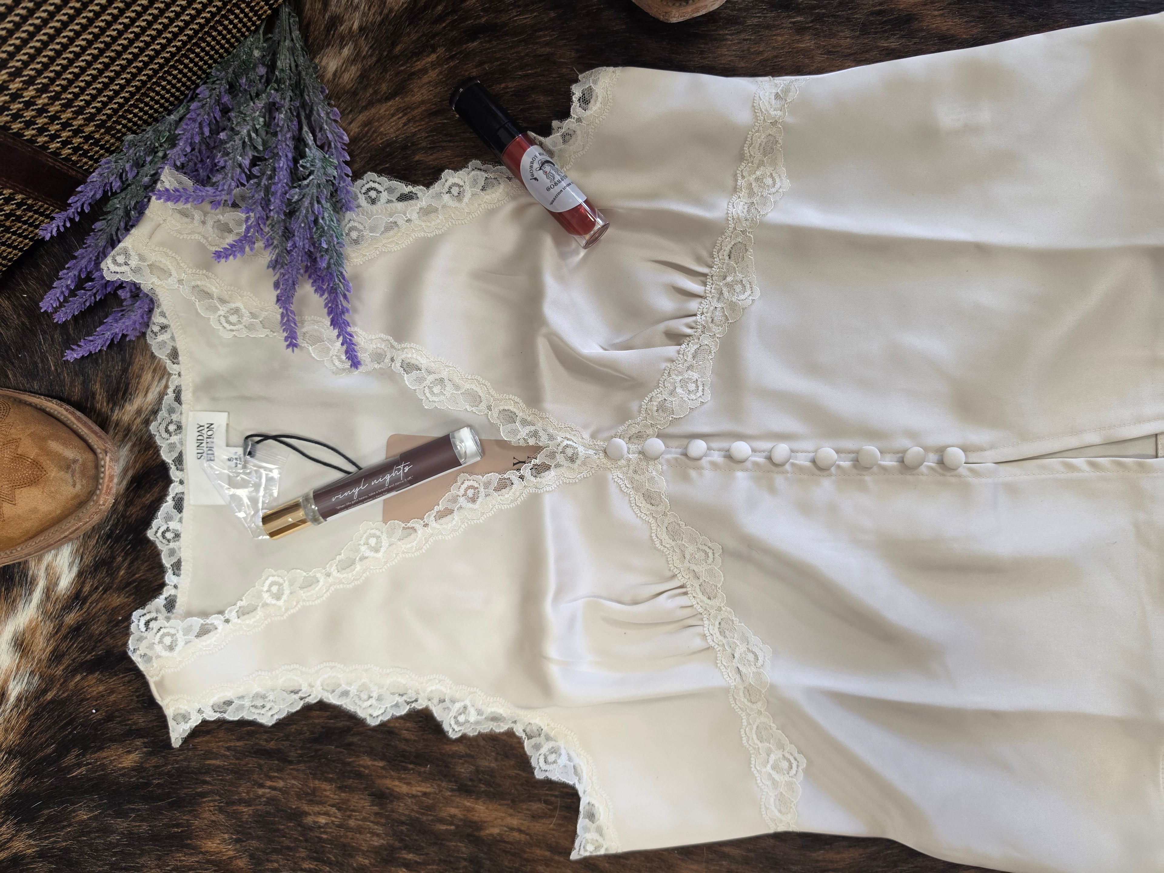 Button Down Satin Lace Tank