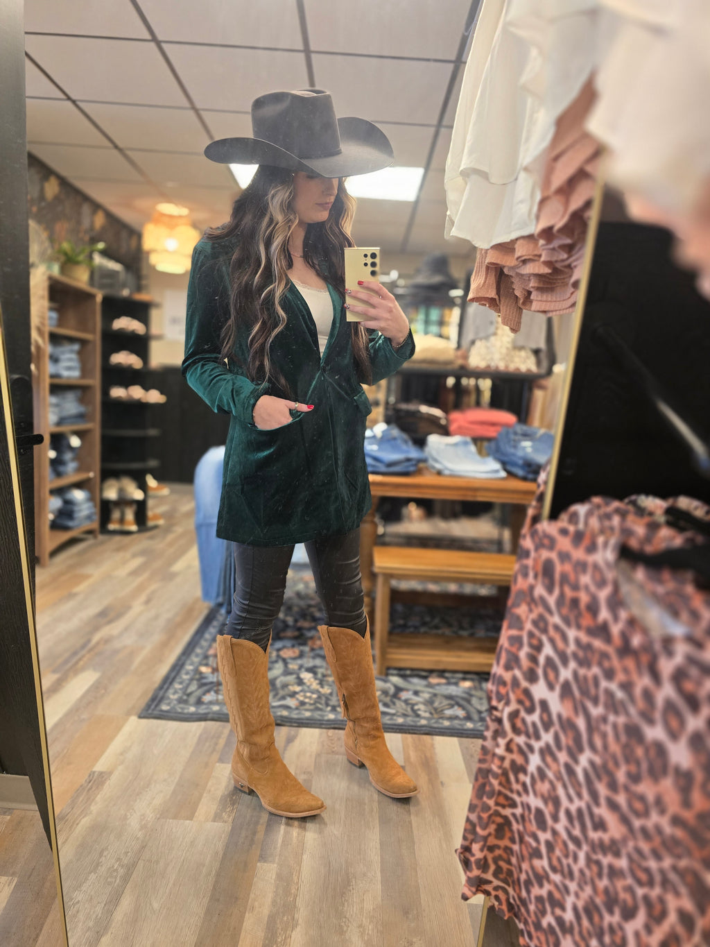Hunter Green Velvet Blazer